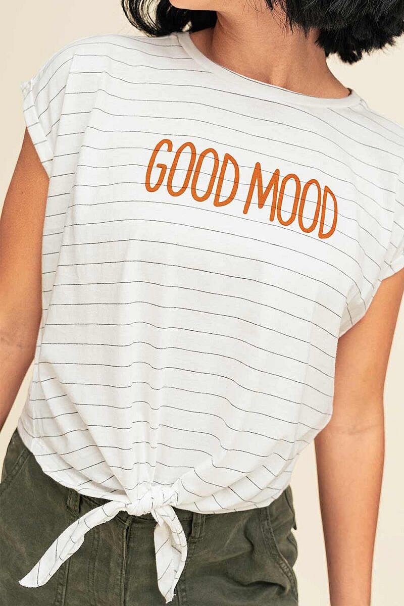 Camiseta Good Mood manga incorporada con nudo frontal