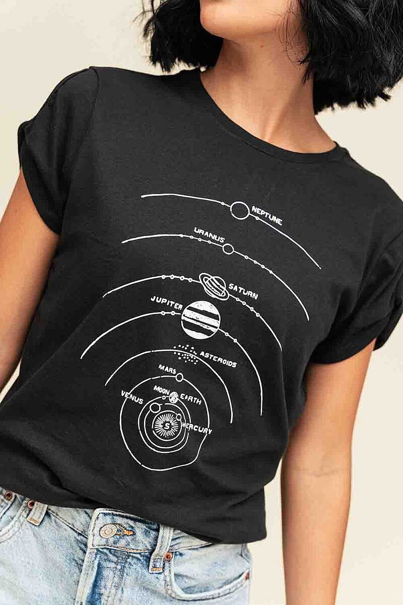 Camiseta Planets con detalle en manga y estampado